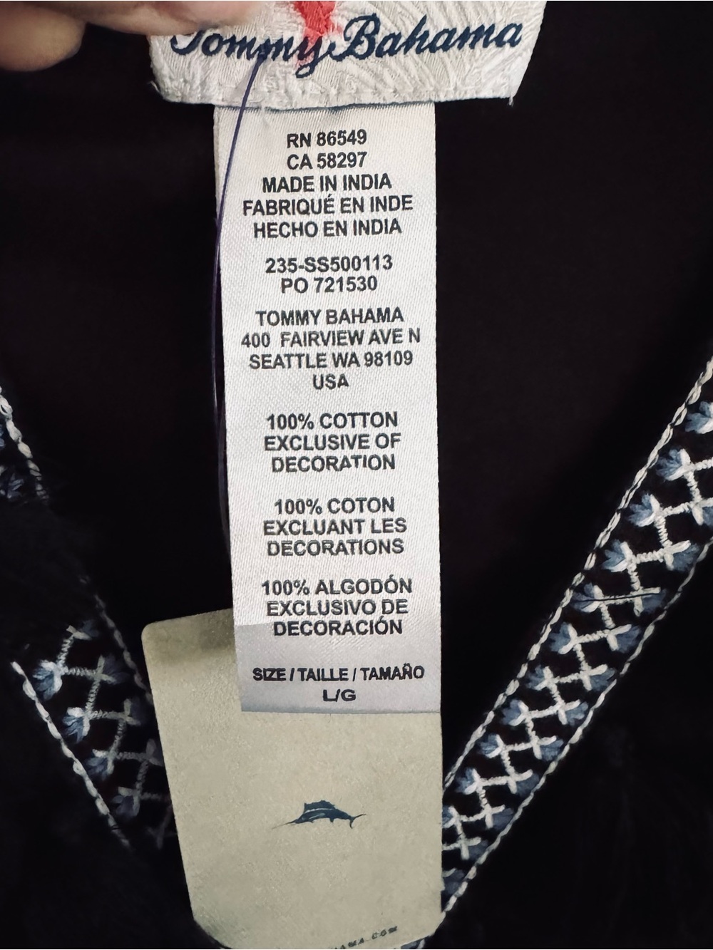 Tommy Bahama Black dress with White Embroidered Trim fully lined. - Picture 7 of 13